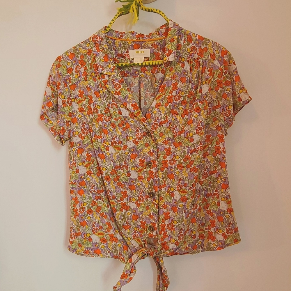 ANTHROPOLOGY Maeve Bateau Front Tie Button down